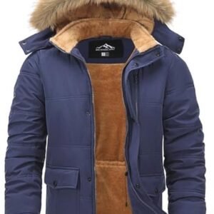 Warme Winterjas Heren Fleecevoering Winddichte Outdoorjas Thermische Parka met Afneembare Capuchon