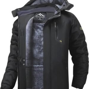 Waterdichte winterjas voor heren - winddichte ski-fleece outdoorjas met afneembare capuchon