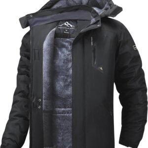 Waterproof Winter Jacket for Men - Windproof Warm Ski Fleece Outdoor Jacket with Removable Hood