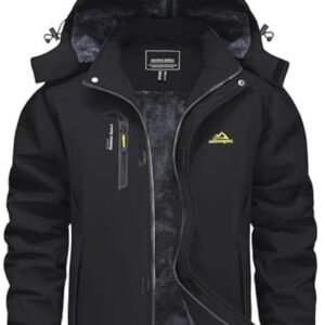 Winterjas voor heren, waterdicht ski-jack, warm gevoerd outdoorjack met afneembare capuchon, XL