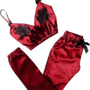 & cosplay voor volwassenen Dames nachtjapon v-hals kanten vlek pyjama broek set nachtkleding kanten ondergoed set-rood_L